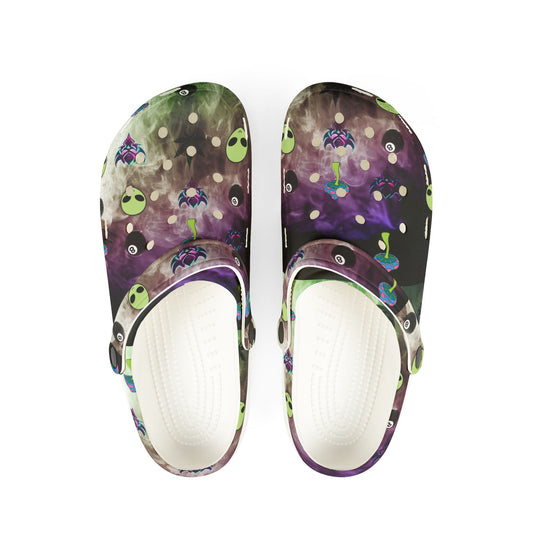 Alien Galaxy Foam Clogs — UFO & Green Alien Print EVA Shoes