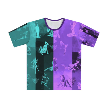Retro Pin-Up Collage Men's Loose T-Shirt — Purple Teal All-Over Print