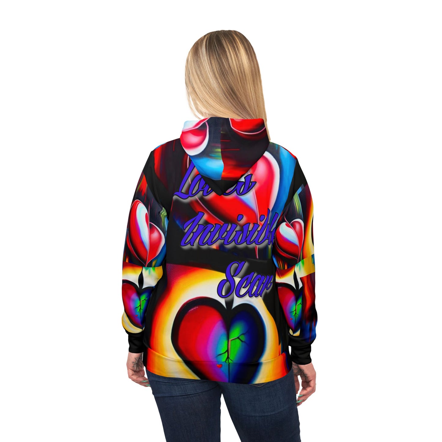 "Heartache: Love's Invisible Scar" Athletic Hoodie - Colorful Heart Design - Perfect for Valentine's Day and Fitness Lovers