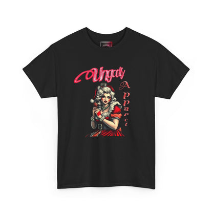 Vintage Pin-Up 'Ms Claus' Tee — Retro Rockabilly Cotton T-Shirt