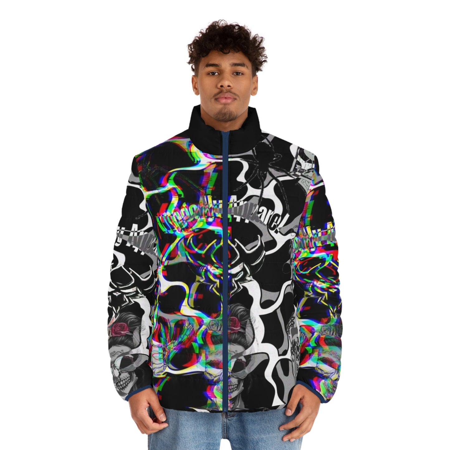Men's Ungodly Skull Glitch Puffer Jacket