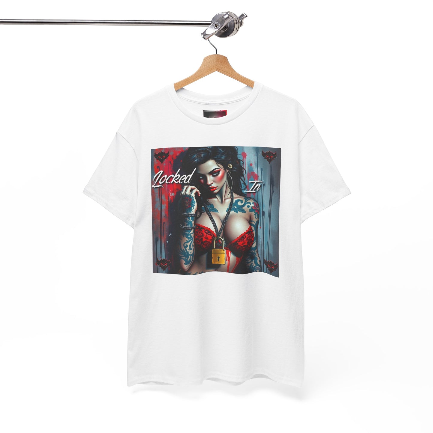 Edgy Tattoo Art Unisex Heavy Cotton Tee - "Locked Inn" Graphic T-Shirt