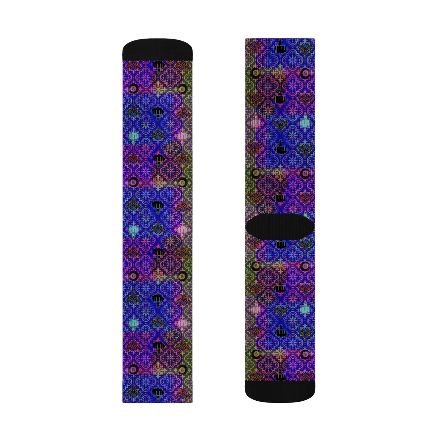 Purple Mosaic Sublimation Socks — Vibrant Geometric Crew Socks