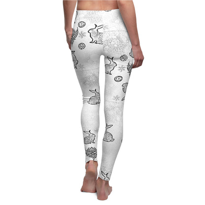 Snow Bunny Pattern Leggings — Women's Spring Floral & Bunny Printed Leggings