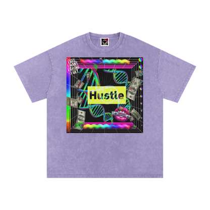 "Hustle in My DNA" Snow Washed Oversized Cotton T-Shirt