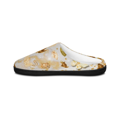 "Ungodly Gold" Men's Indoor Slippers — Vintage Gold Floral Pattern