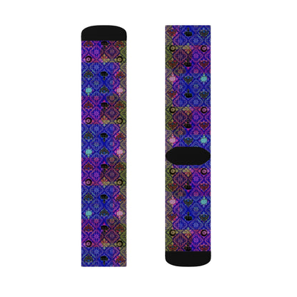 Purple Mosaic Sublimation Socks — Vibrant Geometric Crew Socks