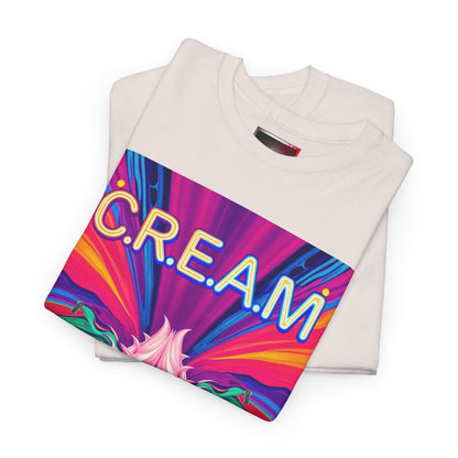 C.R.E.A.M. Unisex Heavy Cotton Tee, Colorful Graphic Shirt, Casual Wear, Music Festival Tee, Gift for Art Lovers