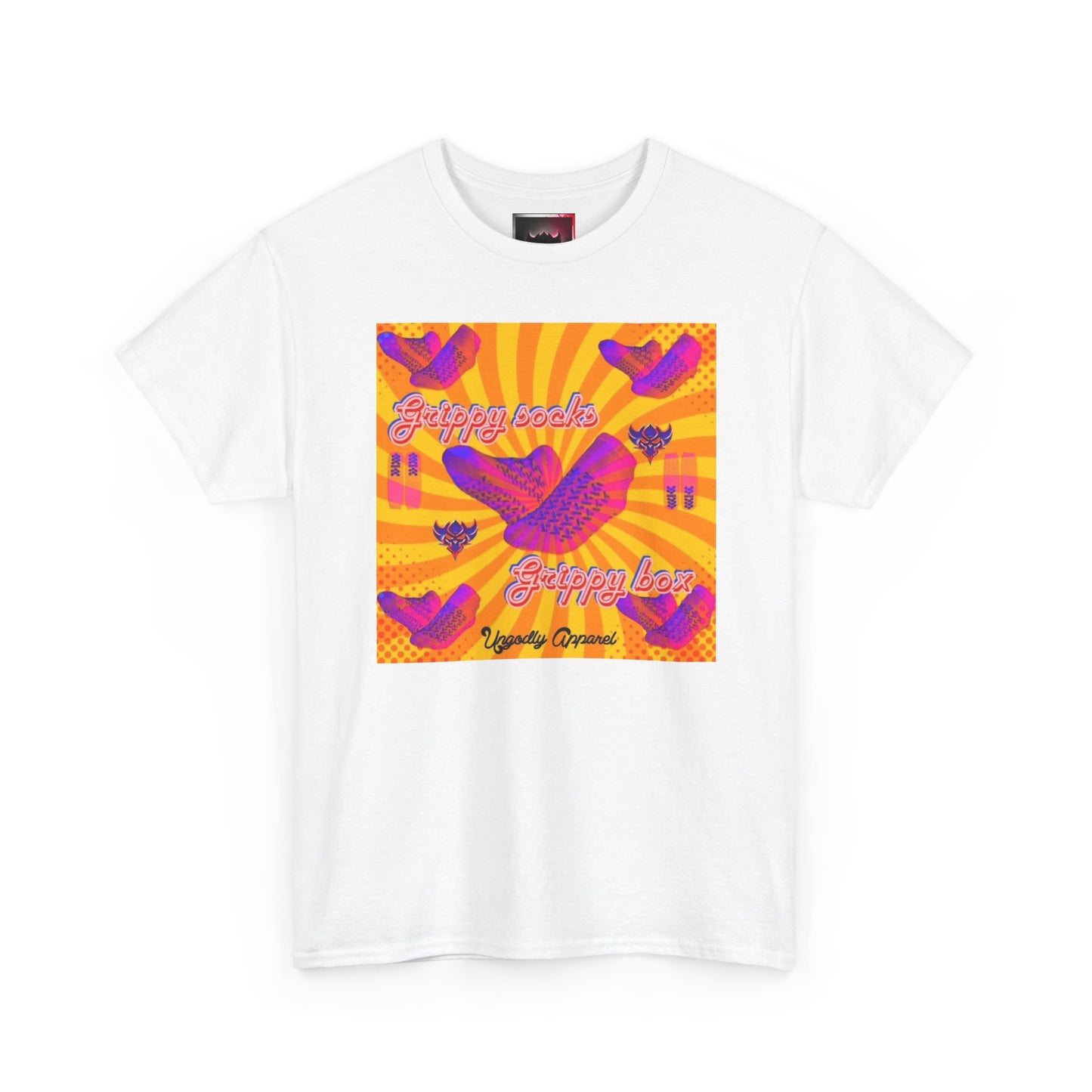 Graphic Tee — "Grippy Socks Grippy Box" Retro Heart Pop Art T-Shirt
