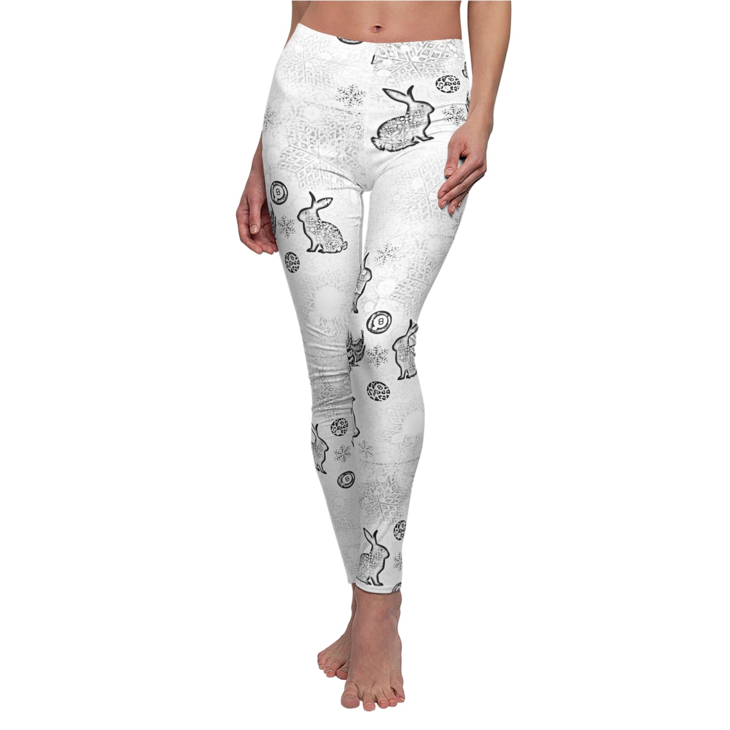 Snow Bunny Pattern Leggings — Women's Spring Floral & Bunny Printed Leggings