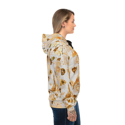 "Ungodly Gold" Gold Skull Pattern Athletic Hoodie – All-Over Print Streetwear