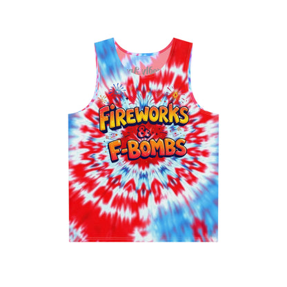 Men's Tie-Dye Tank Top - "Fireworks & F-Bombs" Design, Summer Party Outfit, Festival Wear, Casual Clothing, Gift for Him