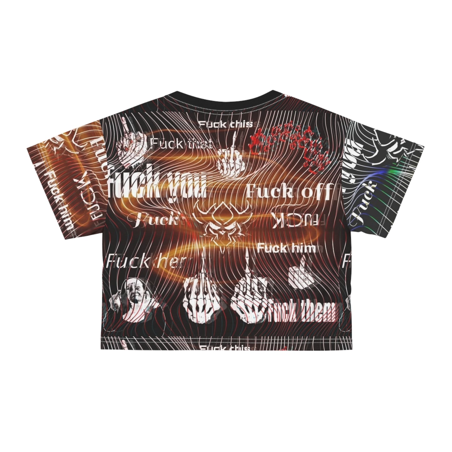 Edgy Graphic Crop Tee — All-Over Print "Fuck You / Fuck Off" Design