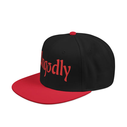 Snapback Hat — Red Embroidered 'Ungodly' Gothic Script