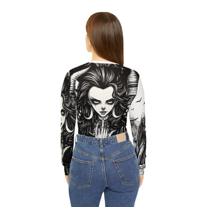 Gothic Women's Long Sleeve Shirt, Dark Aesthetic Top, Alternative Fashion Tee, Witchy Apparel, Unique Gift for Her, Statement V-neck