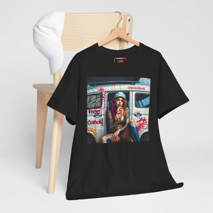 "Free Candy" Street Art Unisex Heavy Cotton Tee, Casual Graphic Shirt, Vintage Style Tee, Unique Gift, Urban Wear, Art Lover Apparel