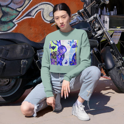 Floral Blue Snow Bunnies Cropped Sweatshirt
