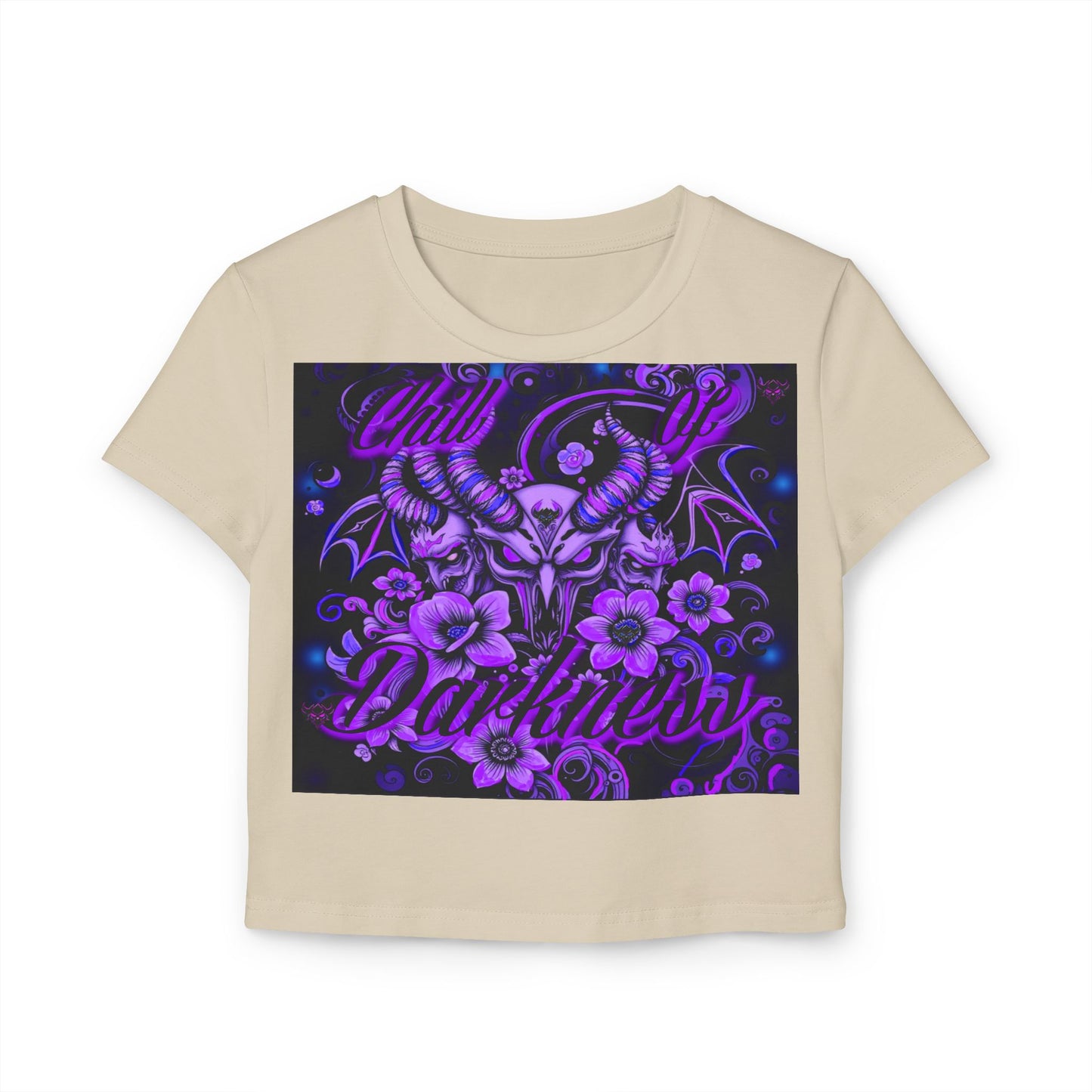"Chill in Darkness" Women's Baby Tee - Edgy Floral Graphic Tee