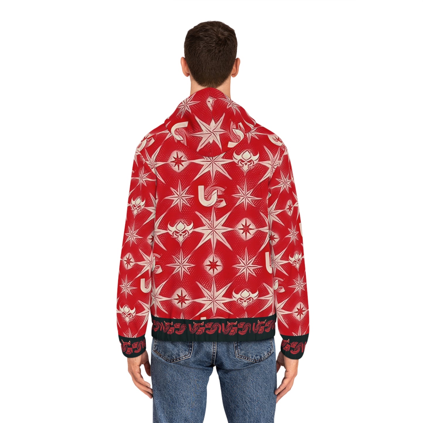 Red Ungodly Apparel Starburst Pattern Full-Zip Hoodie — Bold All-Over Graphic for Men