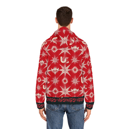Red Ungodly Apparel Starburst Pattern Full-Zip Hoodie — Bold All-Over Graphic for Men