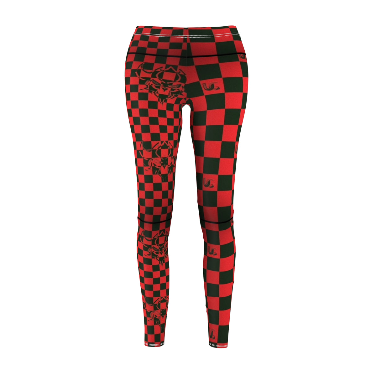 UG Apparel Red and Black Checkerboard Skull Leggings