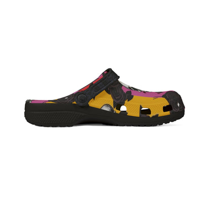 Skull & Roses Clogs — Colorful Floral Slip-On Shoes