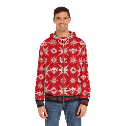 Red Ungodly Apparel Starburst Pattern Full-Zip Hoodie — Bold All-Over Graphic for Men