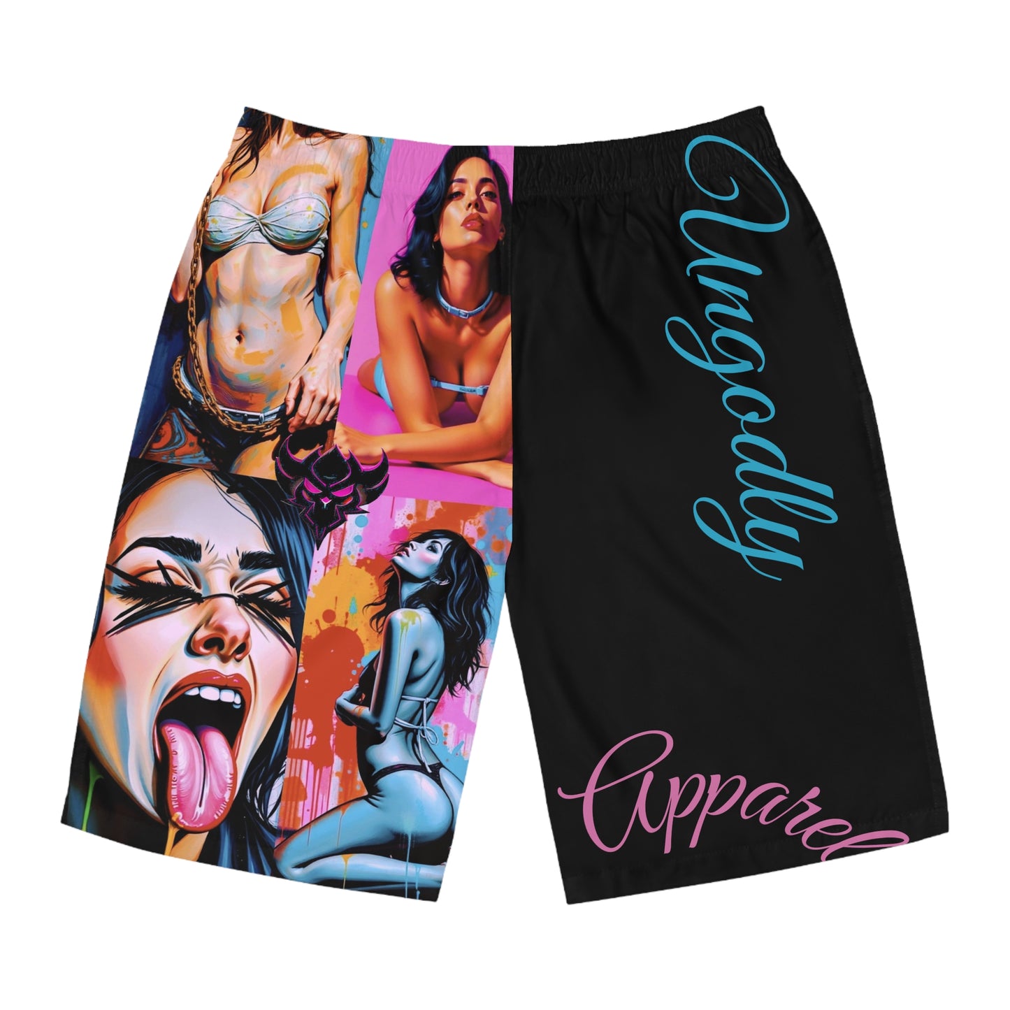 "Ungodly Fetish Board Shorts" Bold Graphic Board Shorts - Trendy Swimwear for Beach Days, Summer Fun, Pool Parties, or Vacation Style - Ungodly Apparel