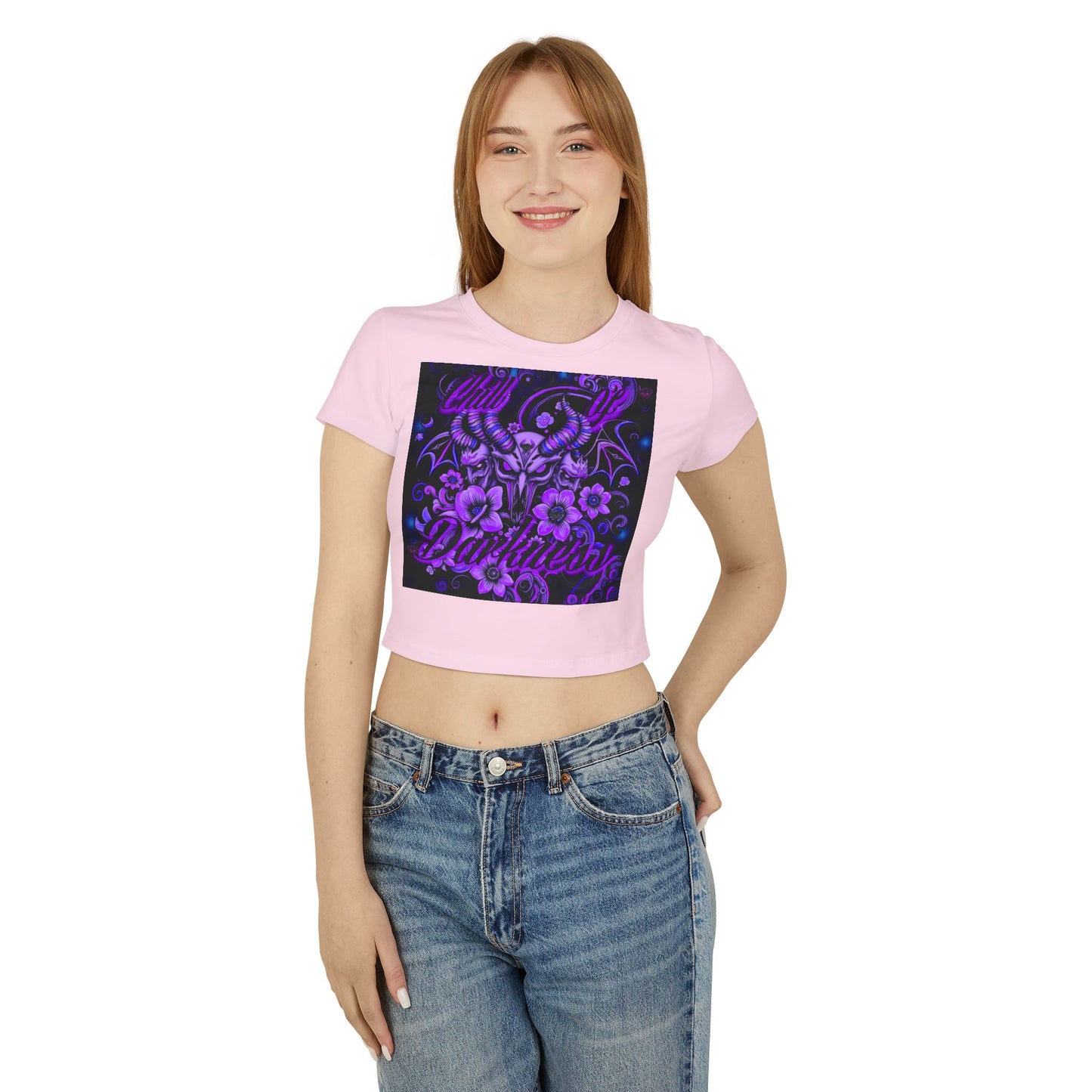 "Chill in Darkness" Women's Baby Tee - Edgy Floral Graphic Tee