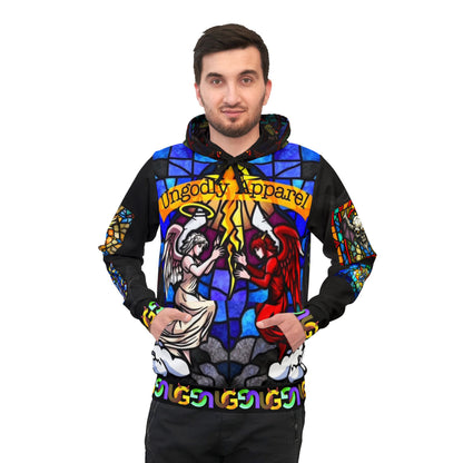 Stained Glass Angels vs Demons Athletic Hoodie — 'Ungodly Apparel' All-Over Print