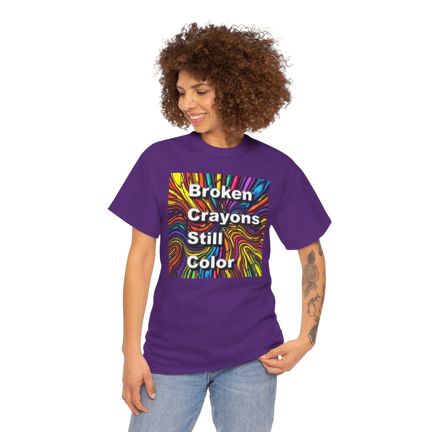 Inspirational Unisex Heavy Cotton Tee - 'Broken Crayons Still Color'