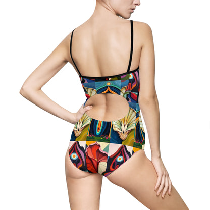 "Ungodly Flowers" Vibrant Women’s One-Piece Swimsuit, Artistic Swimwear, Summer Pool Party, Beach Vacation, Holiday Essentials, Colorful Swimwear