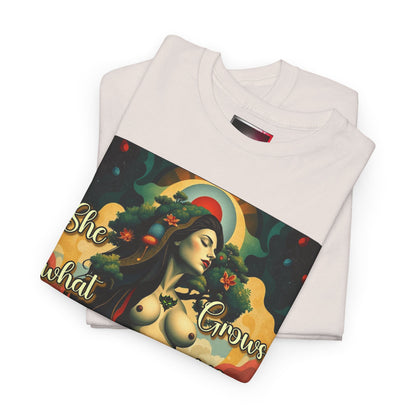 Inspirational Unisex Heavy Cotton Tee - "She Grows What We Forget to Cherish"