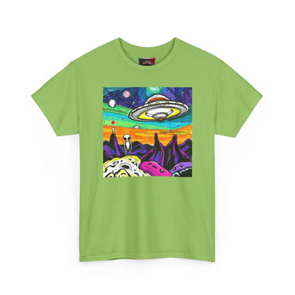 UFO Retro Alien Landscape T-Shirt — Colorful Space Art Tee