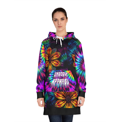 Vibrant Floral Tie-Dye Hoodie Dress, Bohemian Fashion, Comfortable Loungewear, Festival Outfit, Unique Gift for Women