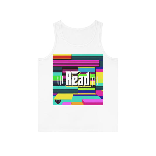 "Read Between the Lines" Colorful Read Tank Top, Unisex Softstyle™ Tank, Reading Gift, Book Lover's Apparel, Summer Fashion, Fun Literary Shirt
