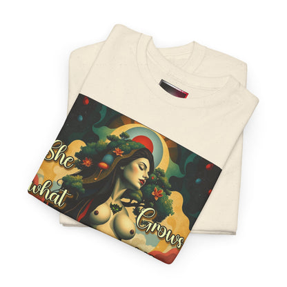 Inspirational Unisex Heavy Cotton Tee - "She Grows What We Forget to Cherish"