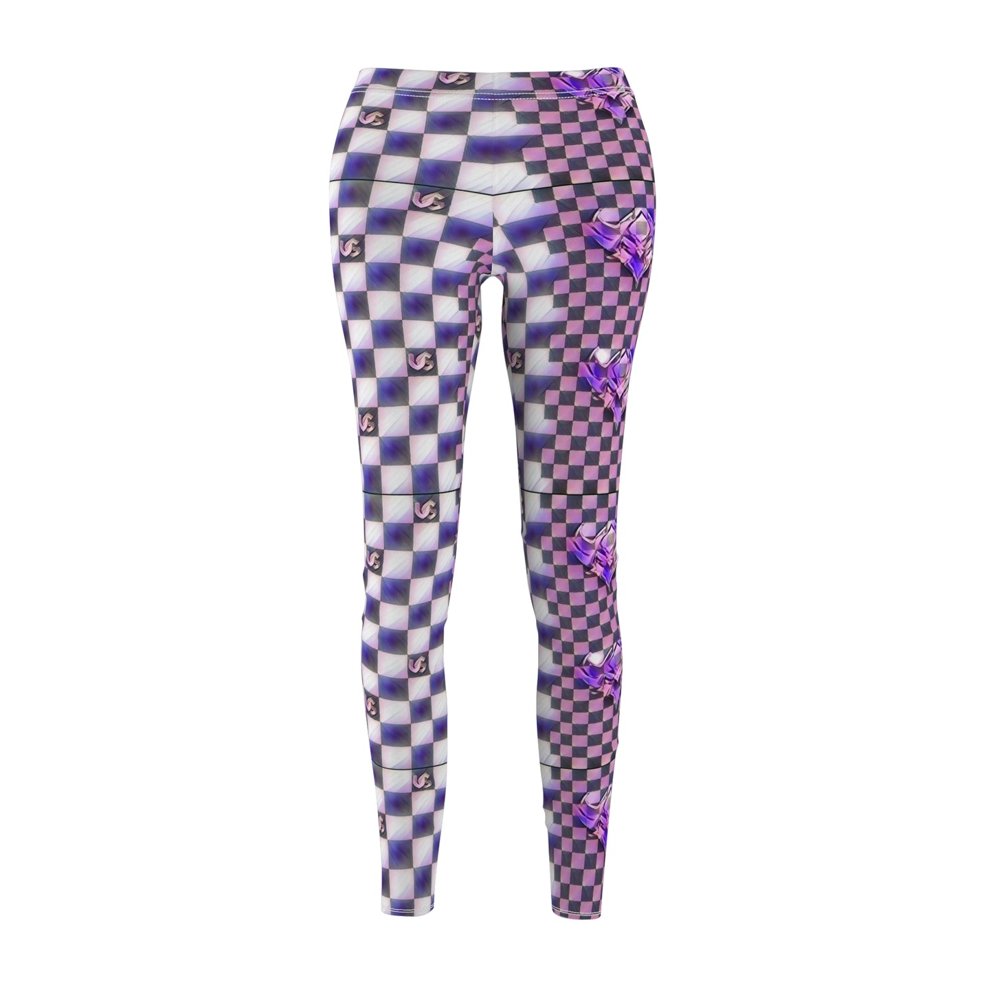 Ungodly Checkerboard Purple Rose Leggings — Women's Casual AOP Printed Leggings