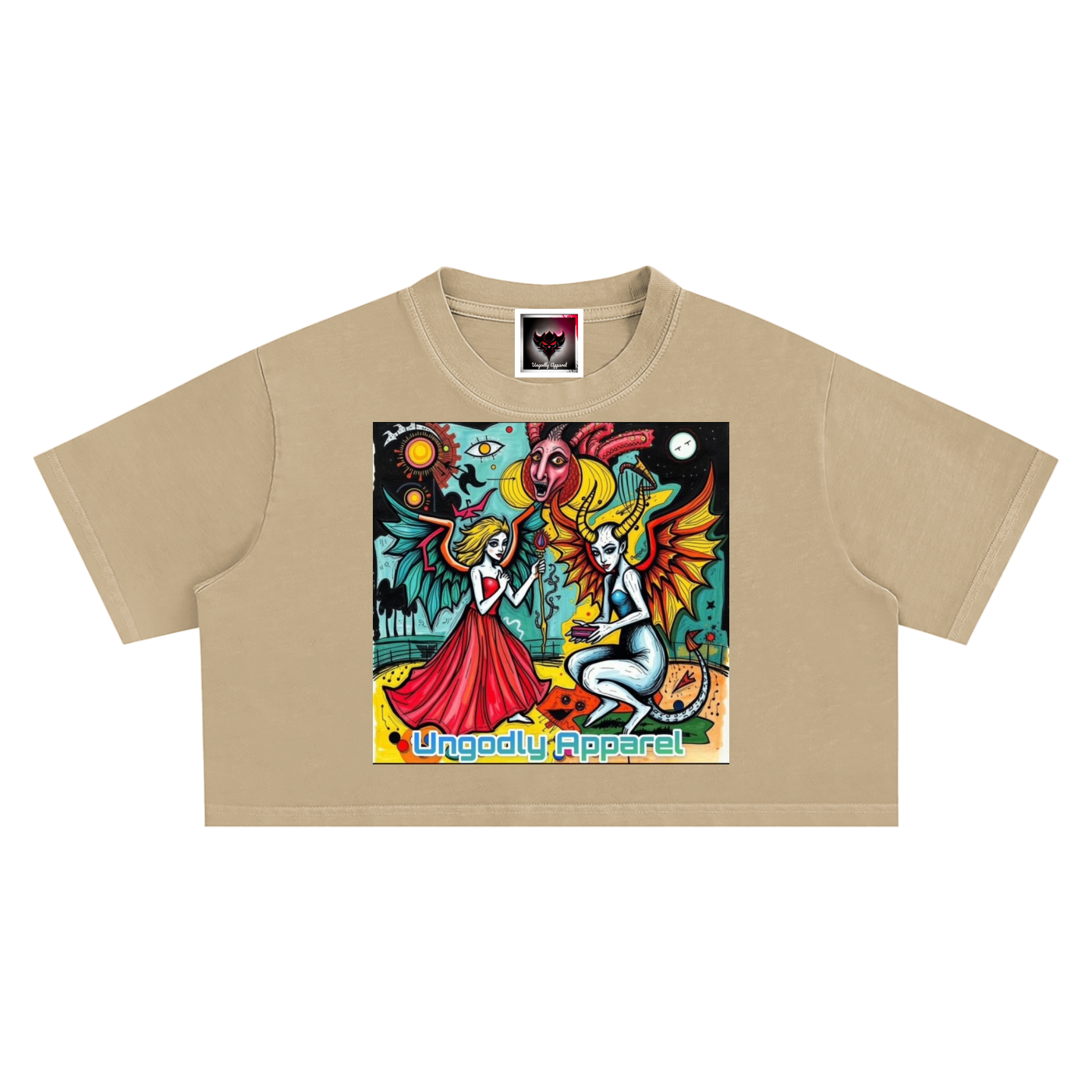 "Good vs Evil Abstract Art" Snow Washed Crop Top