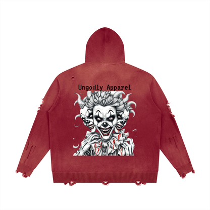 "Ungodly Apparel Clowns" Unisex Distressed Full Zip Sweater