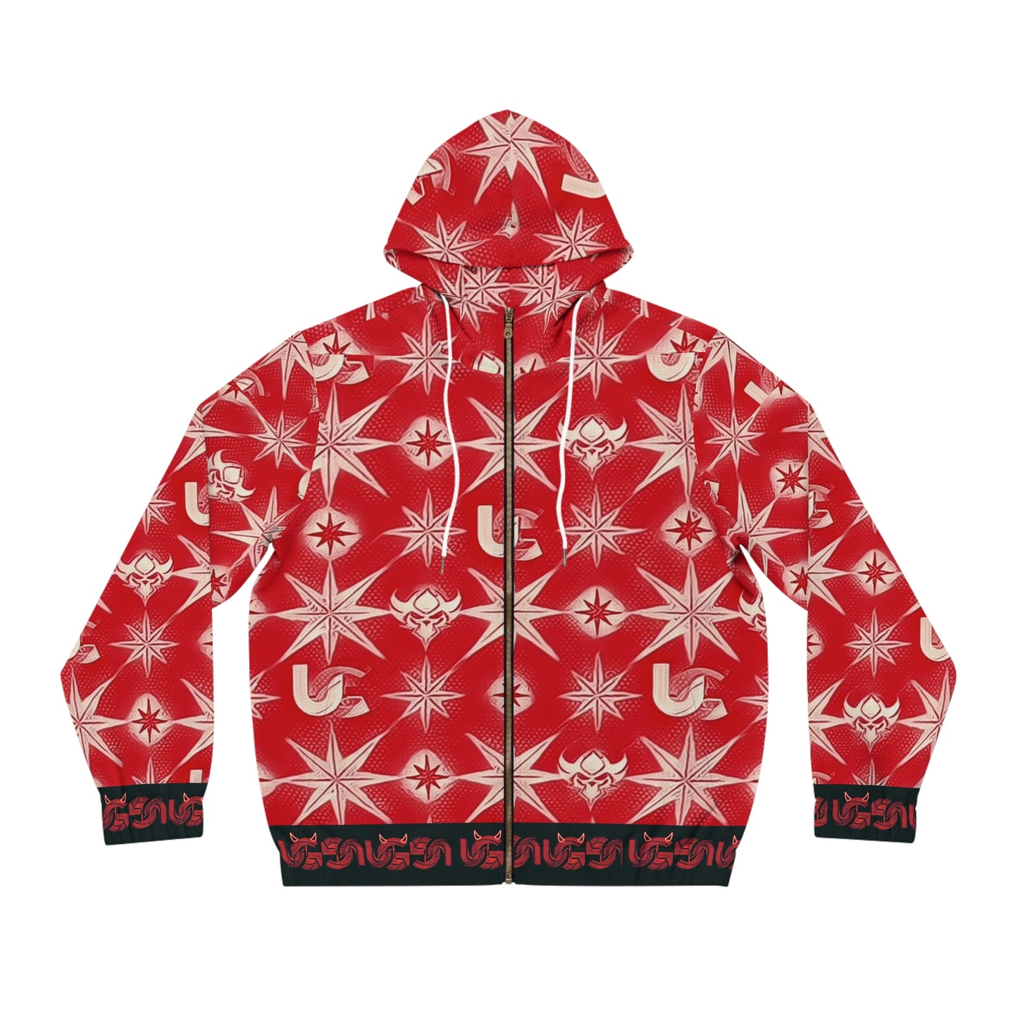 Red Ungodly Apparel Starburst Pattern Full-Zip Hoodie — Bold All-Over Graphic for Men