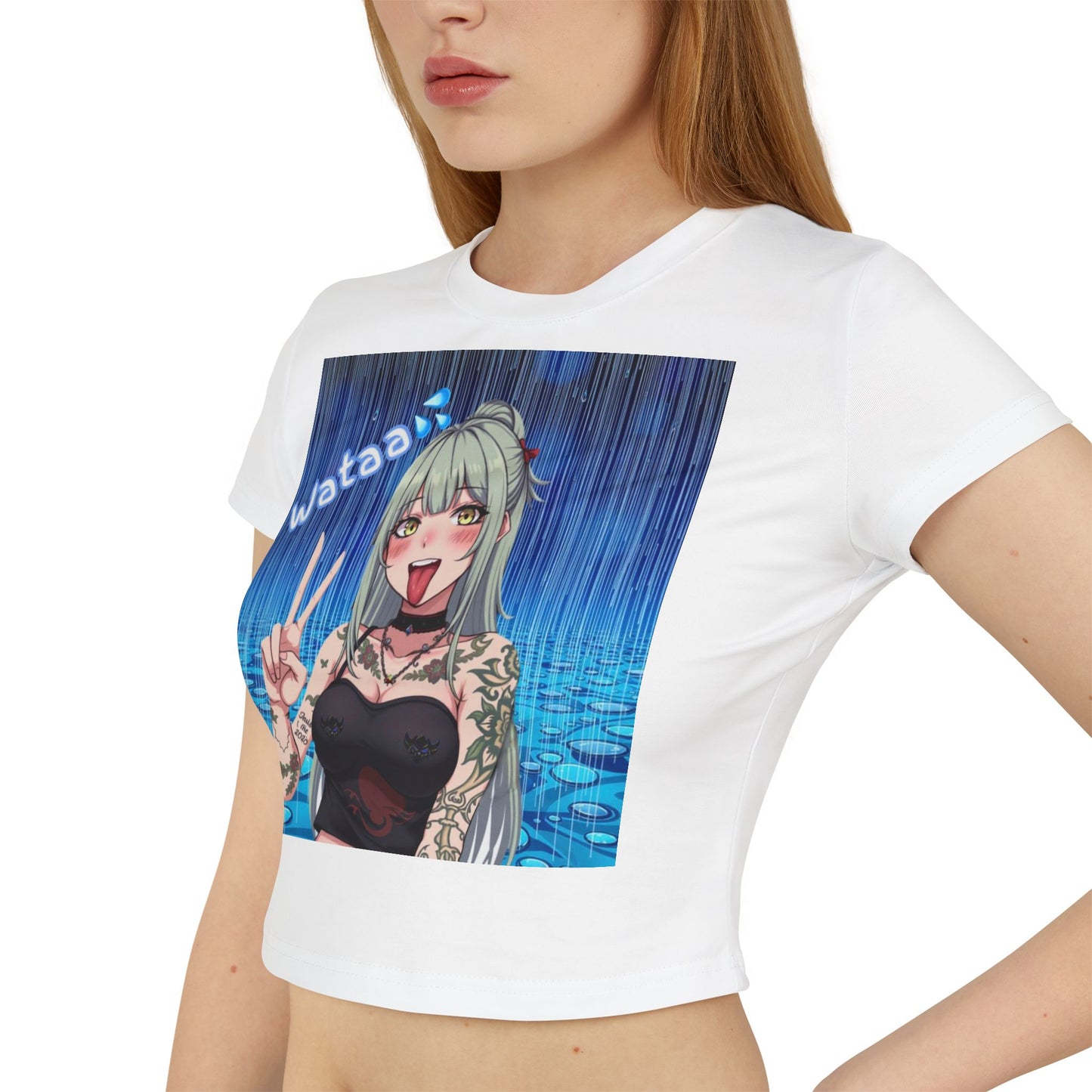 "Wataa" Women’s Graphic Baby Tee with Fun Anime Design, Perfect for Casual Outings, Gifts, Birthdays, or Anime Conventions