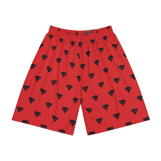 Red Men’s Athletic Shorts with Ungodly Apparel Logo Pattern