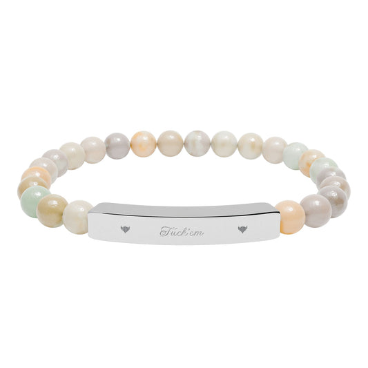 Engravable Natural Stone Stretch Bar Bracelet — Personalized Beaded Bracelet