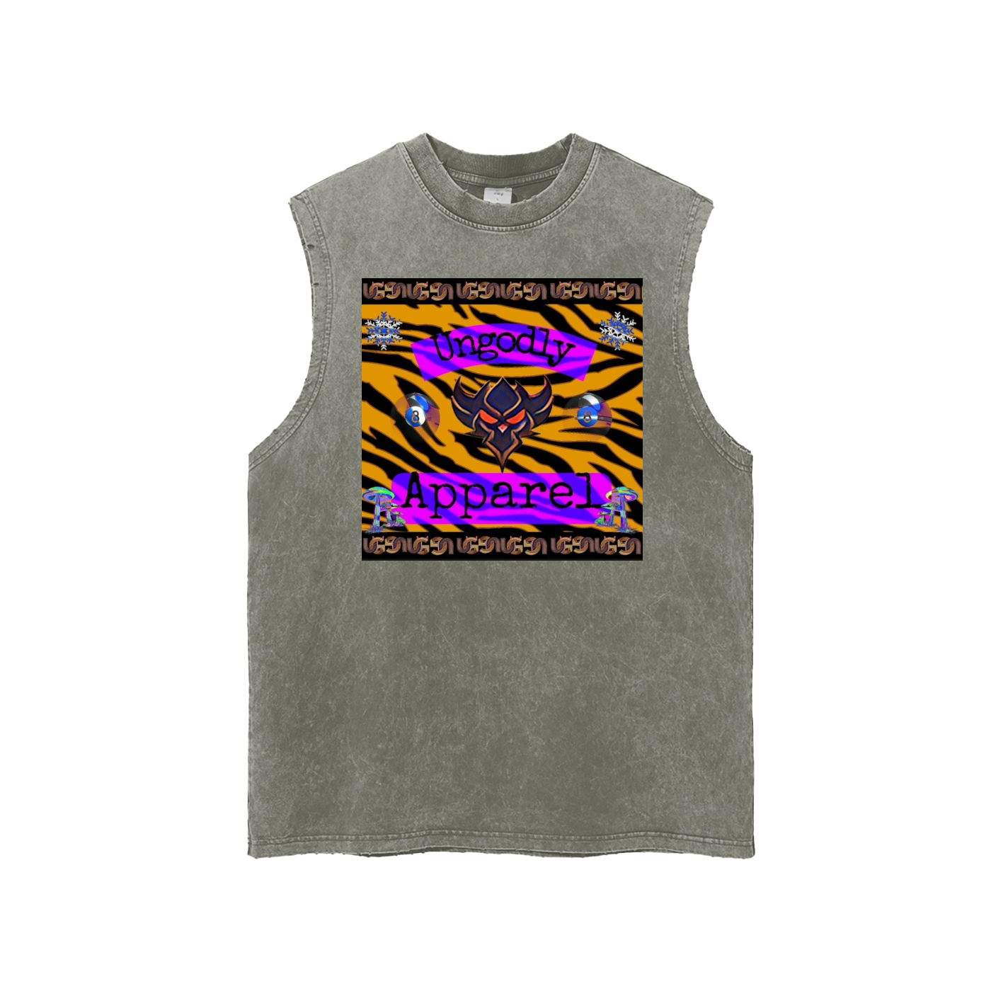 Snow Washed Frayed "Ungodly Tiger" Hem Tank Top
