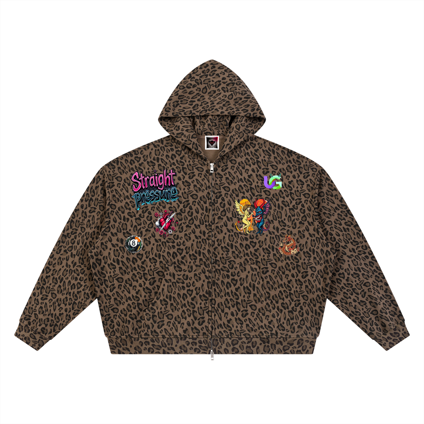 Unisex Leopard Print Waffle Full Zip Hoodie