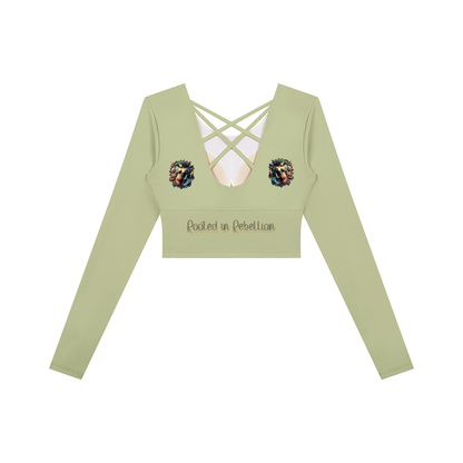 "UG Apparel's "Rooted in Rebellion" Women's Cropped Long Sleeve Yoga T-Shirt