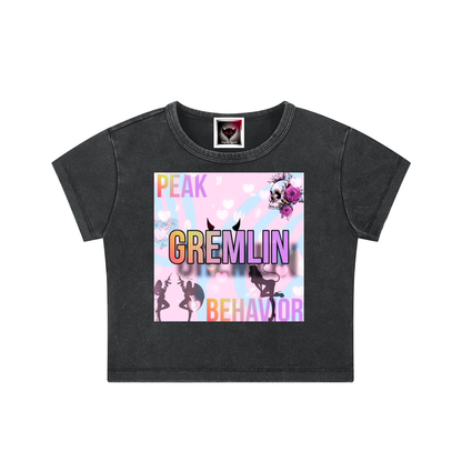 "Peak Gremlin Behavior" Snow Washed Crop Top