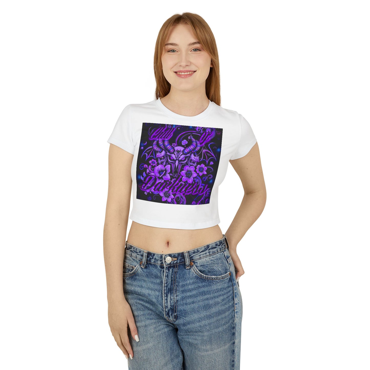 "Chill in Darkness" Women's Baby Tee - Edgy Floral Graphic Tee