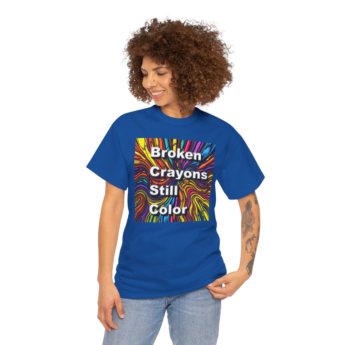Inspirational Unisex Heavy Cotton Tee - 'Broken Crayons Still Color'